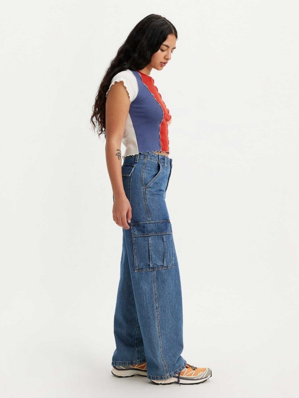 NEW Levi's '94 Baggy Cargo Jeans Wide-Leg Mid-rise y2k Jeans in Medium Blue - 27